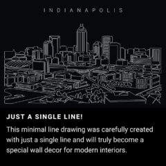 Indianapolis Skyline One Line Drawing Art - Dark