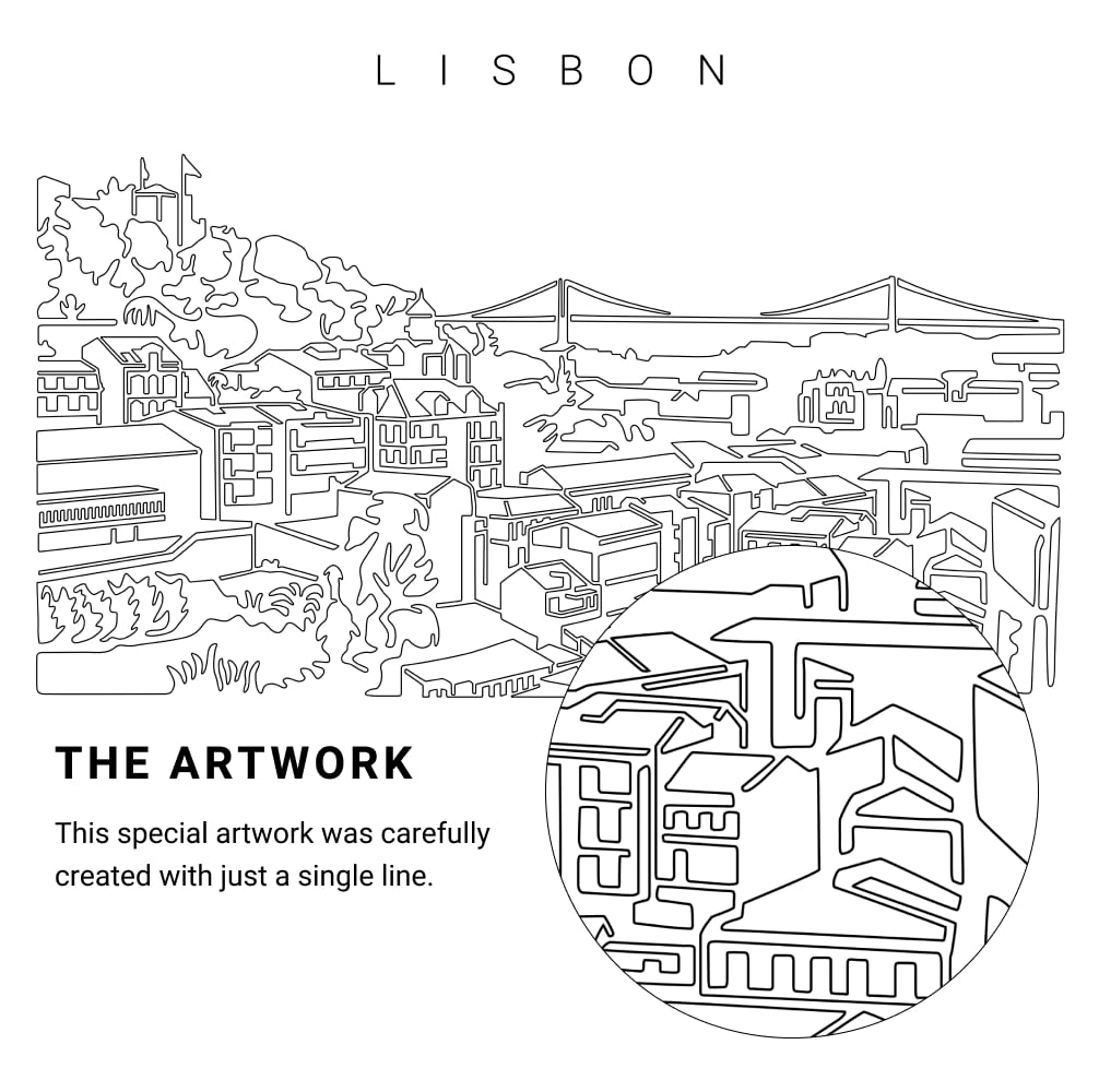 Lisbon Skyline Vector Art - Single Line Art Detail