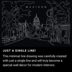 Madison WI One Line Drawing Art - Dark