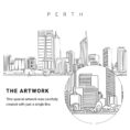 Perth Skyline Vector Art - Single Line Art Detail