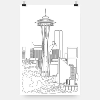 Seattle Skyline Art Print - Portrait - Light