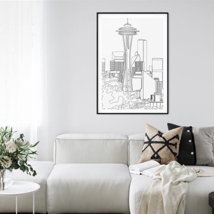 Seattle Skyline Art Print for Living Room - Portrait