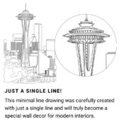 Seattle Skyline One Line Drawing - Portrait - Light