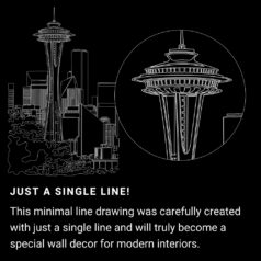 Seattle Space Needle One Line Drawing - Portrait - Dark