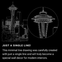 Seattle Space Needle One Line Drawing - Portrait - Dark