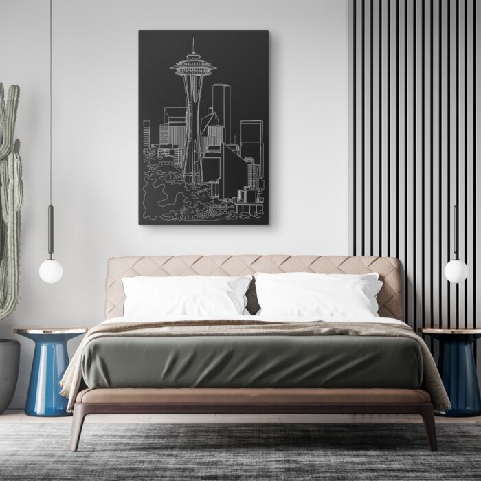 Seattle skyline Canvas Art Print for Bedroom - Portrait - Dark
