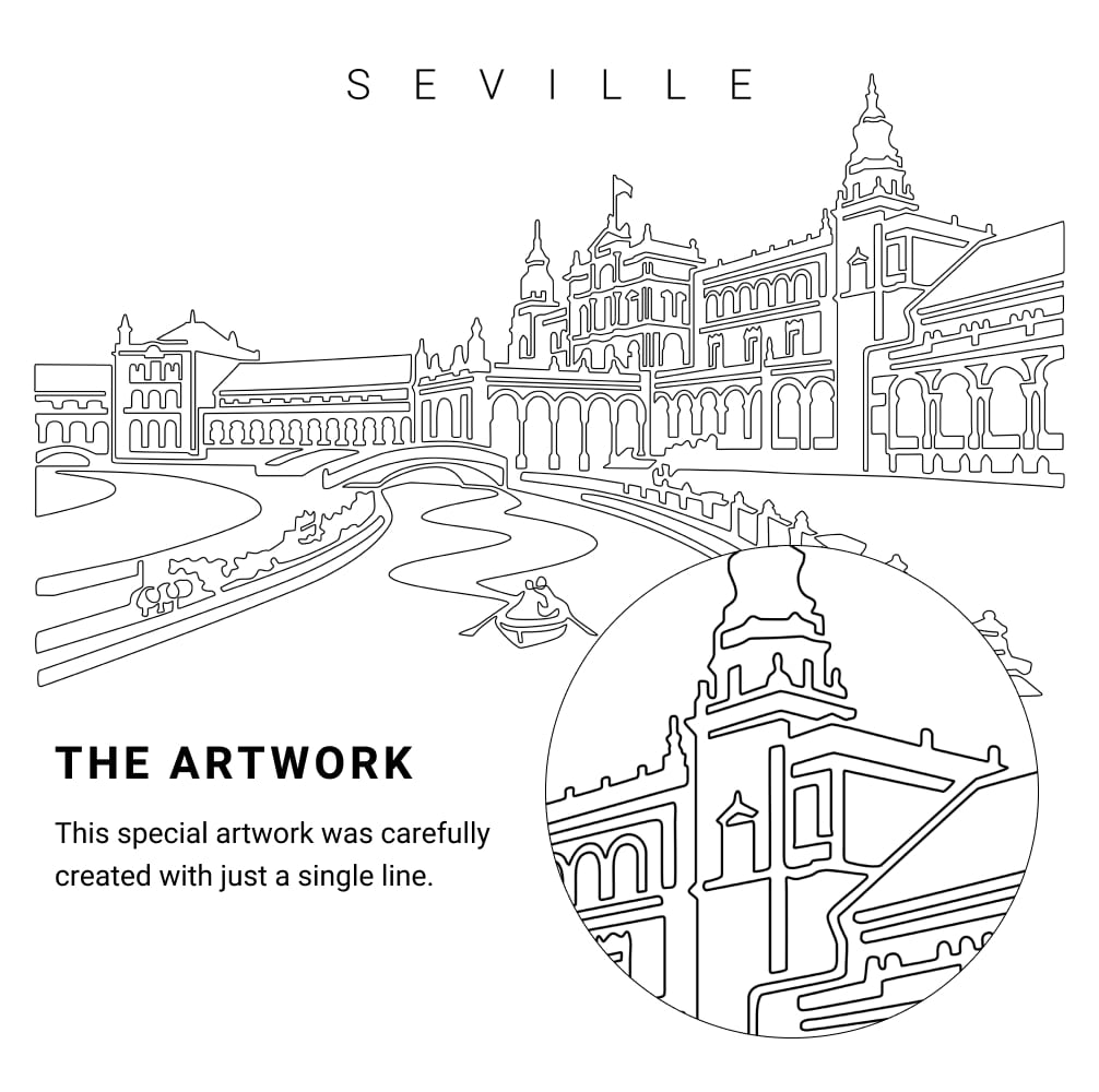 Seville Plaza De Espana Vector Art - Single Line Art Detail