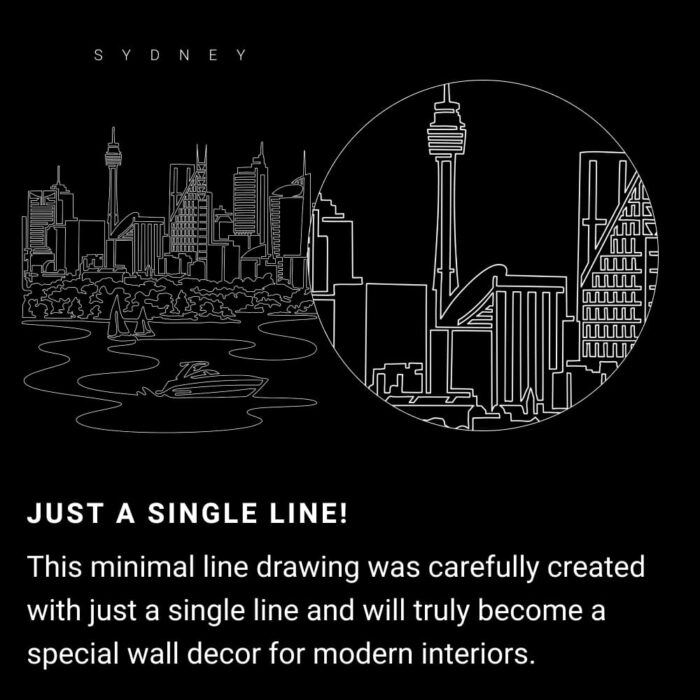 Sydney Skyline One Line Drawing - Portrait - Dark