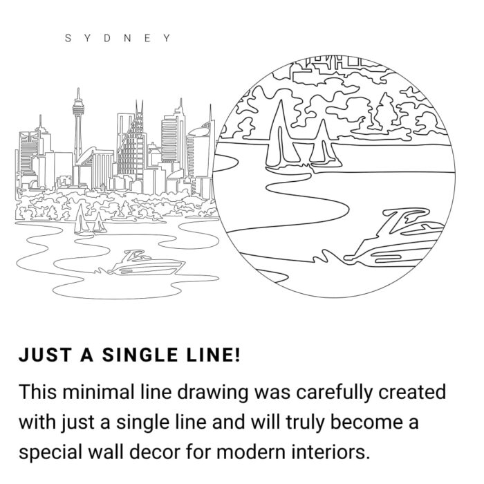 Sydney Skyline One Line Drawing - Portrait - Light