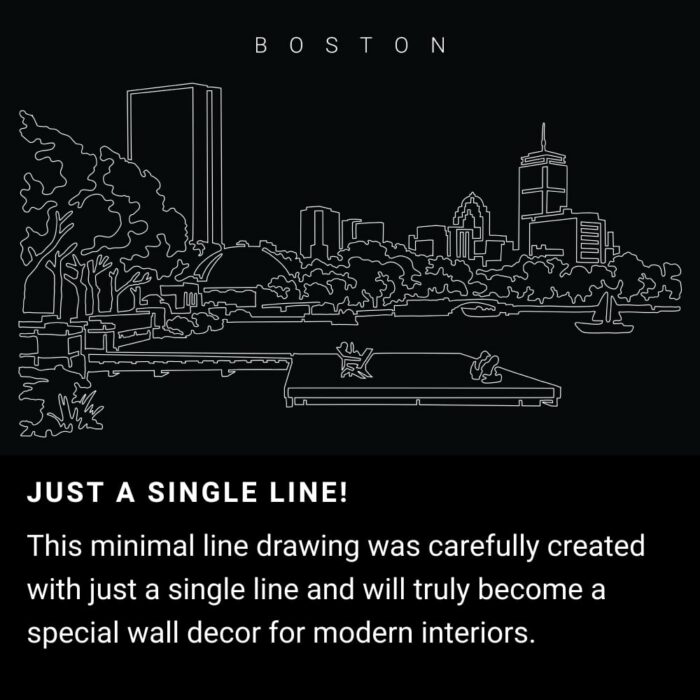 Boston Charles River Esplanade One Line Drawing Art - Dark