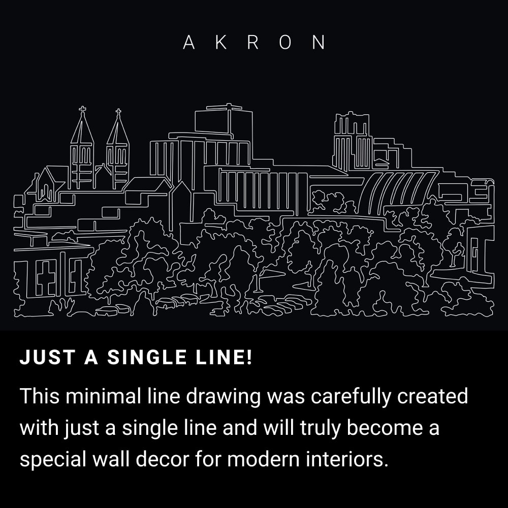 Akron Skyline One Line Drawing Art - Dark