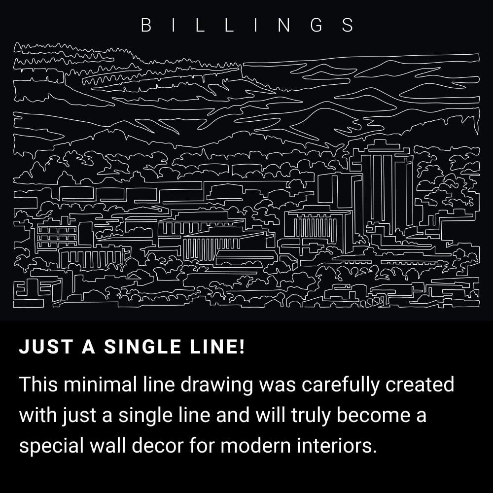 Billings Skyline One Line Drawing Art - Dark