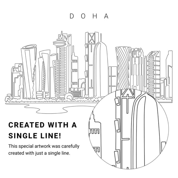 Doha Qatar Vector Art - Single Line Art Detail