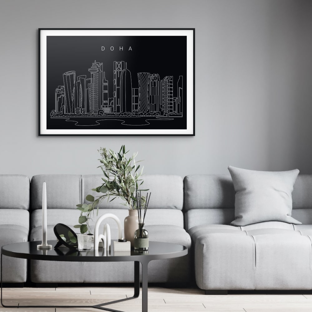 Doha Skyline Art Print for Living Room - Dark