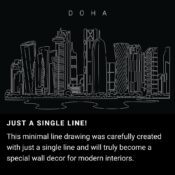 Doha Skyline One Line Drawing Art - Dark