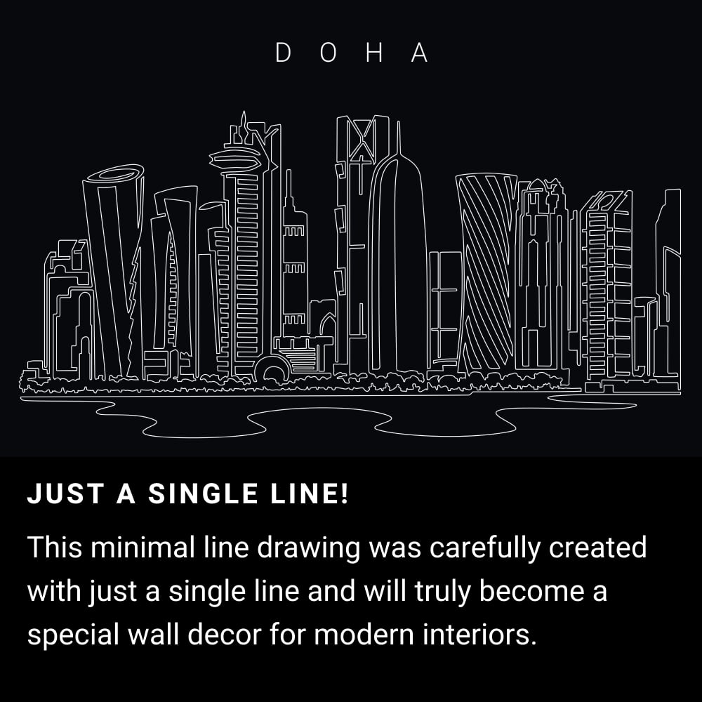 Doha Skyline One Line Drawing Art - Dark