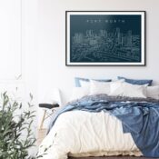 Forth Worth Skyline Art Print for Bed Room - Dark