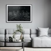 Forth Worth Skyline Art Print for Living Room - Dark