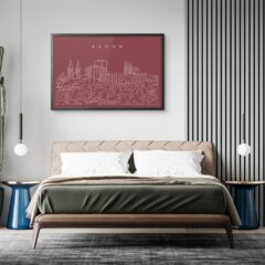 Framed Akron Skyline Wall Art for Bed Room - Dark