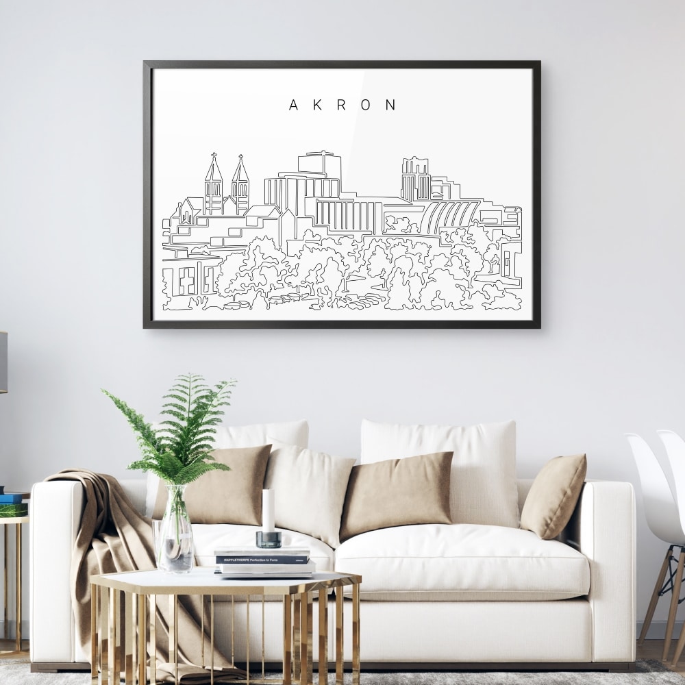 Framed Akron Skyline Wall Art for Living Room