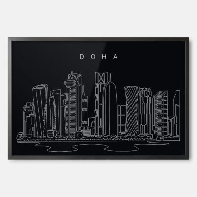Framed Doha Skyline Wall Art - Dark