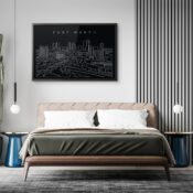 Framed Forth Worth Skyline Wall Art for Bed Room - Dark