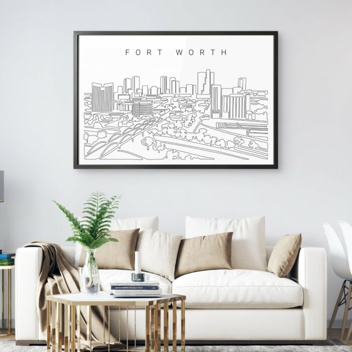 Framed Forth Worth Skyline Wall Art for Living Room