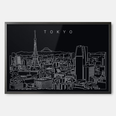 Framed Tokyo Skyline Wall Art - Dark