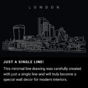 London Skyline One Line Drawing Art - Dark