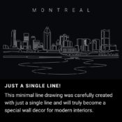 Montreal Skyline One Line Drawing Art - Dark