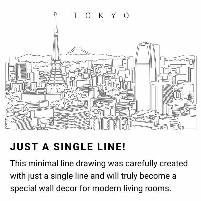 Tokyo Skyline Continuous Line Drawing Art Work