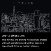 Tokyo Skyline One Line Drawing Art - Dark