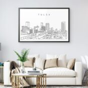 Framed Tulsa Skyline Wall Art for Living Room