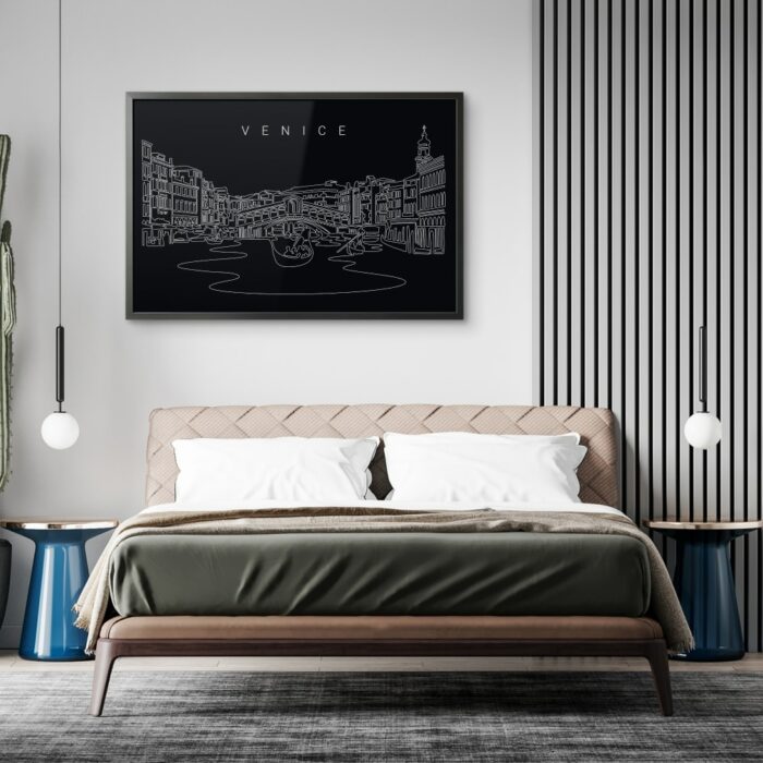 Framed Venice Italy Wall Art for Bed Room - Dark