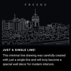 Fresno Skyline One Line Drawing Art - Dark