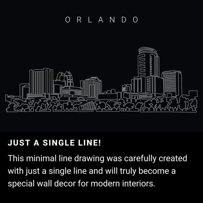 Orlando Florida One Line Drawing Art - Dark