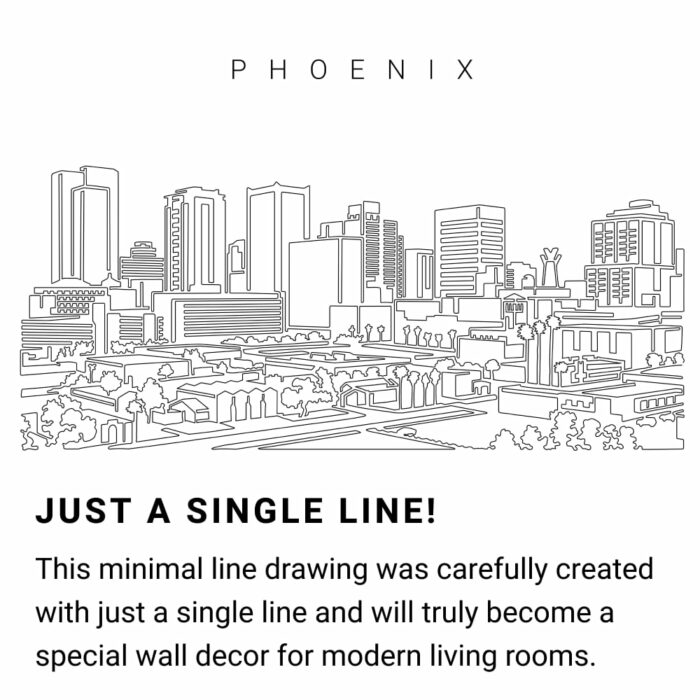 Phoenix AZ Skyline Continuous Line Drawing Art Work