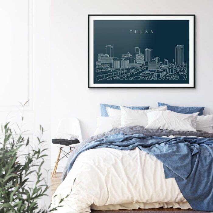 Tulsa Skyline Art Print for Bed Room - Dark