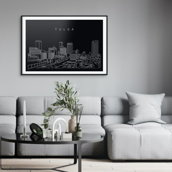 Tulsa Skyline Art Print for Living Room - Dark