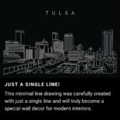 Tulsa Skyline One Line Drawing Art - Dark