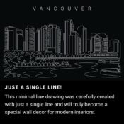 Vancouver Skyline One Line Drawing Art - Dark
