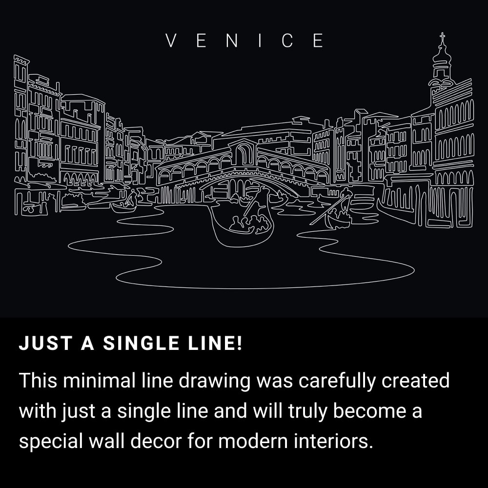Venice Italy One Line Drawing Art - Dark