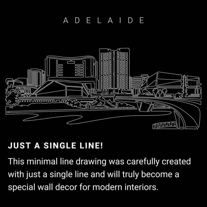 Adelaide Skyline One Line Drawing Art - Dark
