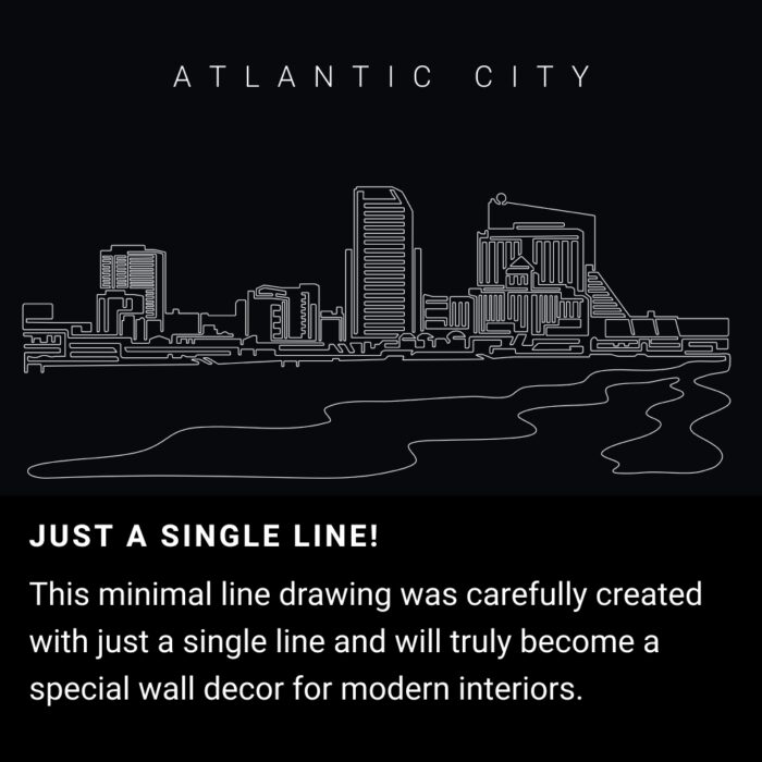 Atlantic City One Line Drawing Art - Dark