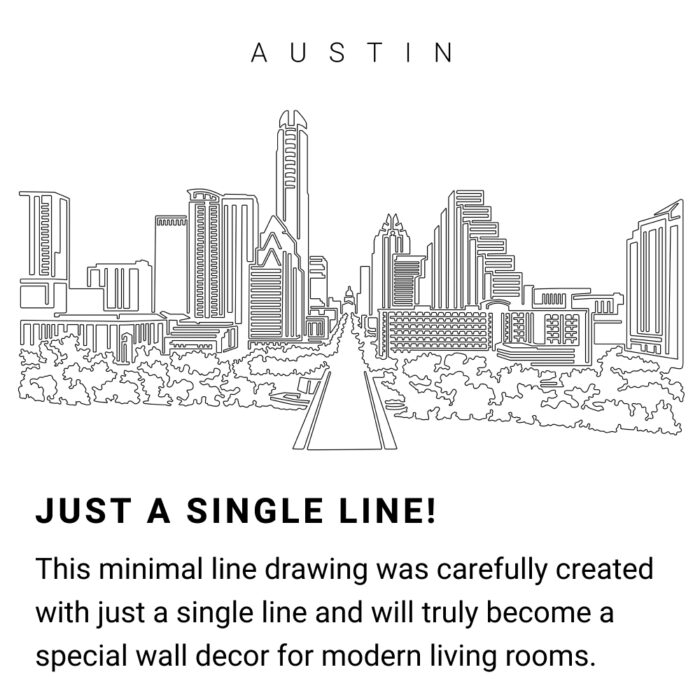 Austin City Continuous Line Drawing Art Work