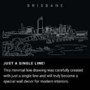 Brisbane Skyline One Line Drawing Art - Dark