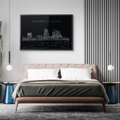 Framed Atlantic City Skyline Wall Art for Bed Room - Dark