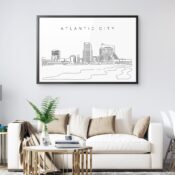 Framed Atlantic City Skyline Wall Art for Living Room