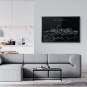 Framed Brisbane Skyline Wall Art for Living Room - Dark