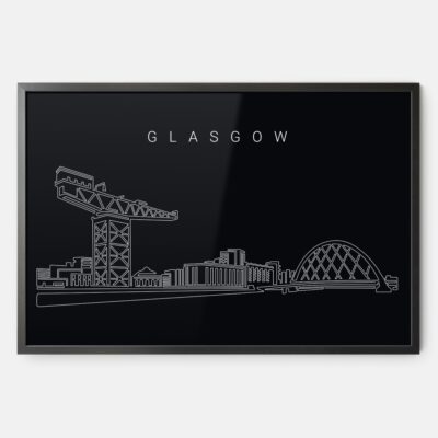 Framed Glasgow Skyline Wall Art - Dark